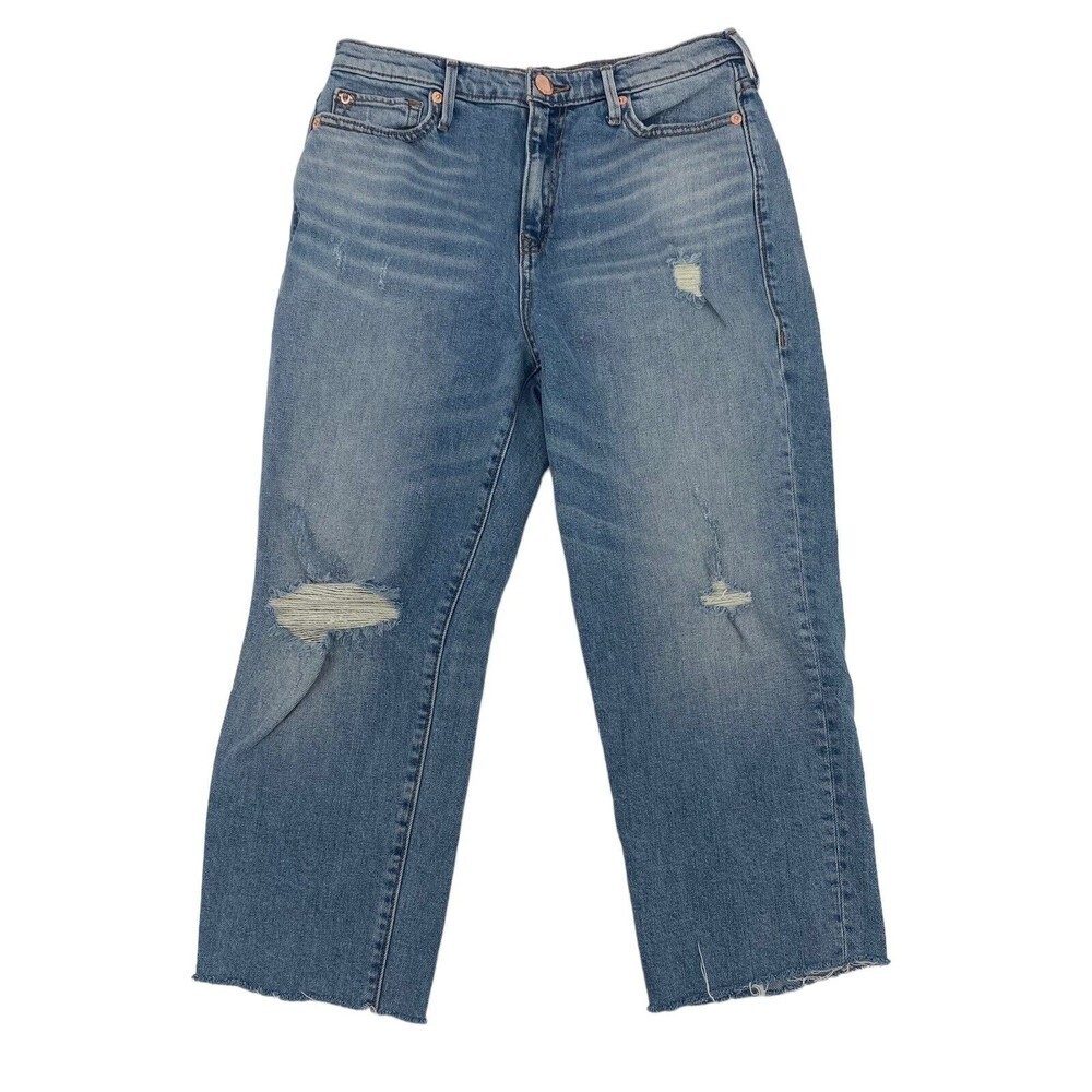 True Religion Size 29 Starr High Rise Straight Crop Distressed Jeans Ezed